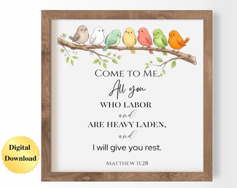 Digital Download PNG & JPG | Matthew 11:28 Scripture Bible Verse Graphic Digital Download