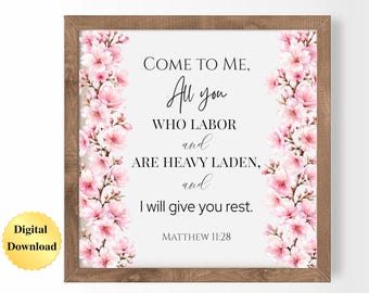 Digital Download PNG & JPG | Matthew 11:28 Scripture Bible Verse Graphic Digital Download