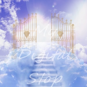 DIGITAL Download Backdrop JPG Photo Clouds Stairway to Heaven Gates Digital Download Photoshop Composite (Photo Download Only)