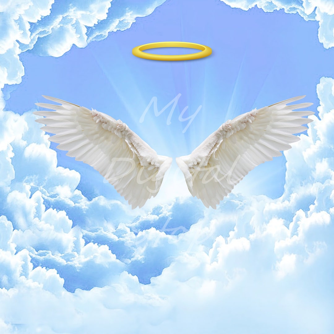 DIGITAL Backdrop JPG Photo Angel Wings Heaven in Memoriam Halo Digital