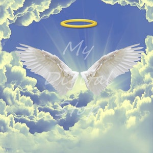 DIGITAL Download JPG Photo Angel Wings Halo In Memoriam Digital Download Backdrop (Photo Download Only)