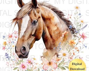 Digital Download Clipart PNG & JPG Clipart | Floral Horse Graphic