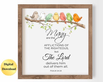 Digital Download PNG & JPG | Psalm 34:19 Scripture Bible Verse Graphic Digital Download