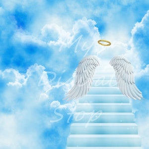DIGITAL Download JPG Photo Sky Stairway to Heaven Wings Halo In Memoriam Digital Download Backdrop (Photo Download Only)