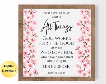 Digital Download PNG & JPG | Romans 8:28 Scripture Bible Verse Graphic Digital Download