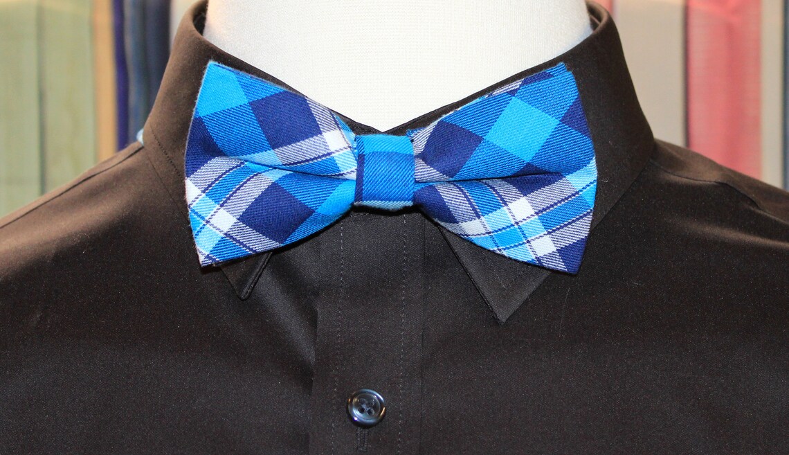 Men's Blue Plaid PreTied Cotton Bow Tie Novelty Bow Tie Etsy
