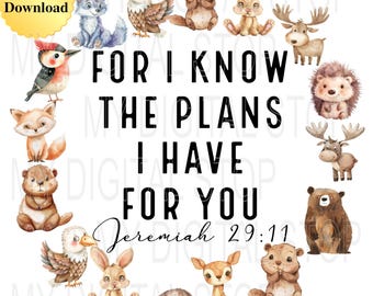 Digital Download Clipart PNG & JPG Clipart | Nursery Animals Jeremiah 29:11 Scripture Wreath Graphic