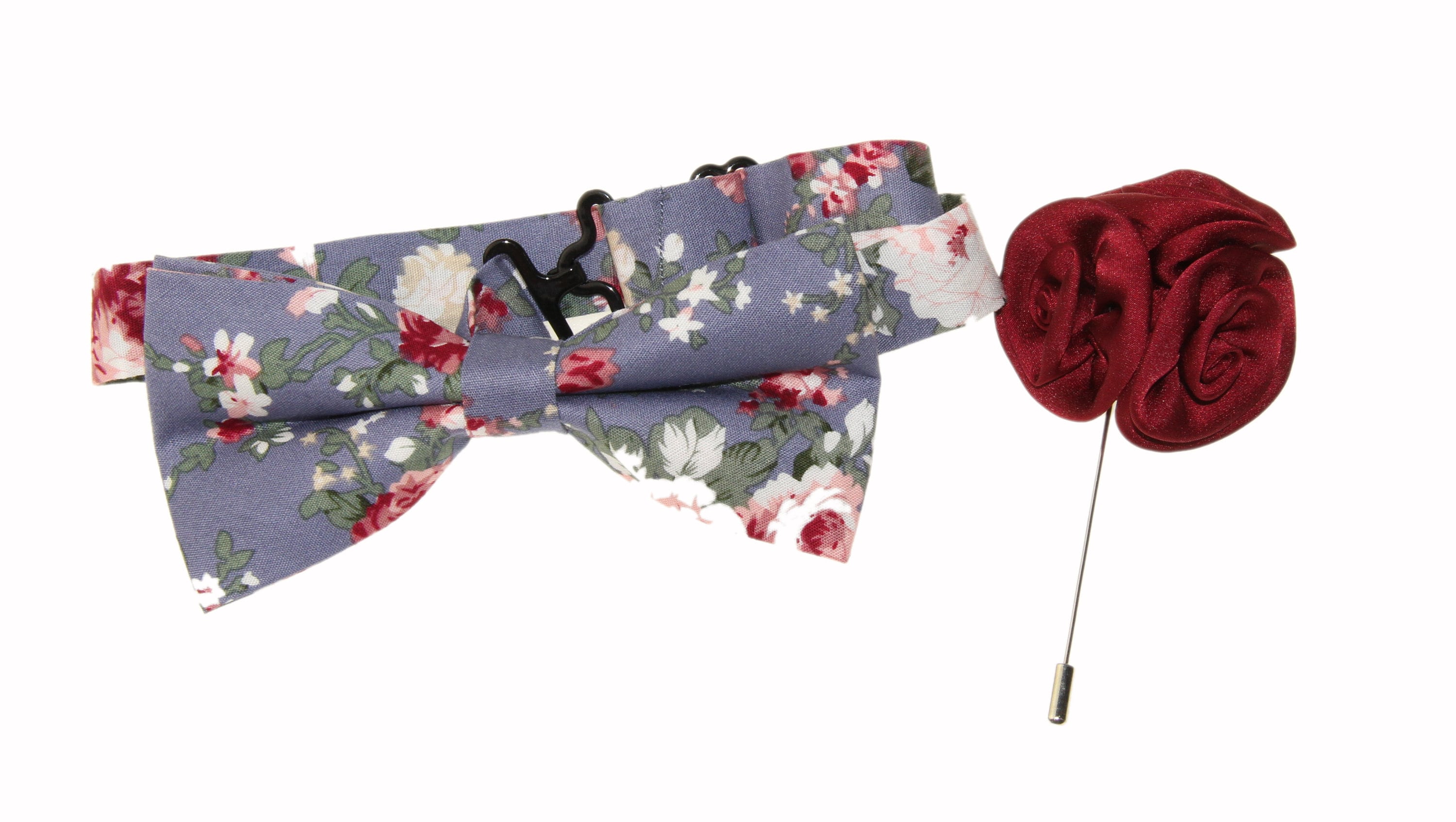 Mens Ivory Blue Purple Floral Pre-Tied Adjustable Bow Tie /& Blue Flower Lapel Pin