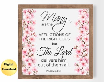Digital Download PNG & JPG | Psalm 34:19 Scripture Bible Verse Graphic Digital Download