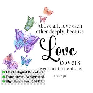 Digital Download PNG 1 Peter 4:8 | Scripture Bible Verse | Transparent Background