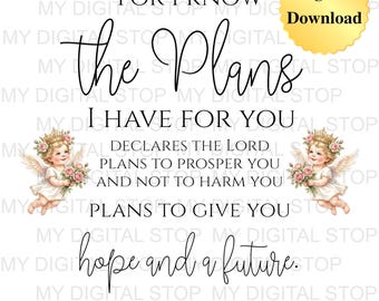 Digital Download Clipart PNG & JPG Clipart | Cherubs Jeremiah 29:11 Scripture Graphic