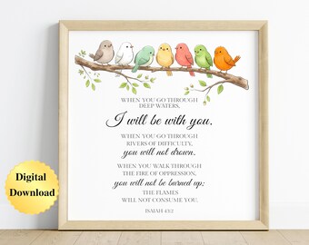 Digital Download PNG & JPG | Isaiah 43:2 Scripture Bible Verse Graphic Digital Download