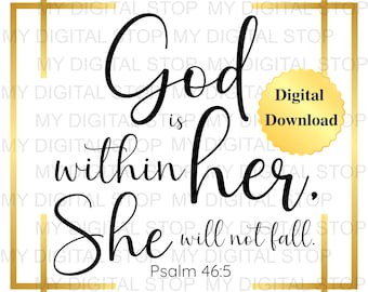 Digital Download PNG & JPG | Psalm 46:5 Scripture Bible Verse Gold Border Frame Graphic