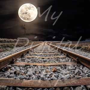 DIGITAL Backdrop JPG Photo Prop Railroad Tracks Moon Digital Download Backdrop Photoshop Composite (Photo Download Only)