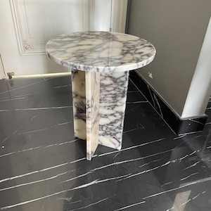 Round Calacatta Viola Marble Coffee Table, Handmade Luxury Center Table Natural Stone Living Room Decor, Modern Marble Table