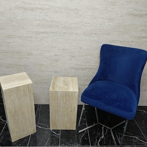 Mesa de centro de travertino, mesa moderna de mármol con pedestal, mesa auxiliar, muebles de travertino a medida, decoración minimalista de piedra natural, decoración del hogar
