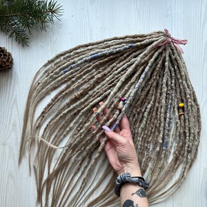 Blonde Synthetic DE Dreadlock extensions, Light brown locks with beads, Wheat, fake dreads full set, natural dreadlocks for Festival & Party
