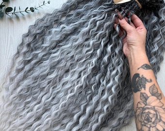 Grey Ombre Curly Synthetic Dreadlocks Set – Full DE Kanekalon Wavy Dreads