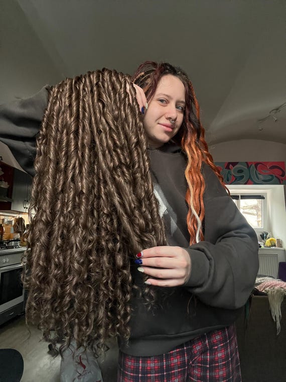 Natural Brown Curly Dreadlock Extensions: Synthetic Volume  display picture 1