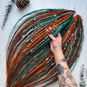 Viking style dreadlocks: green and copper scandinavian hair extension