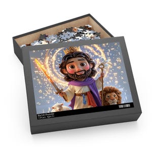 Rompecabezas de dibujos animados caprichosos con un rey mágico, actividad familiar divertida, regalos para niños y adultos, perfecto para fiestas y días festivos.