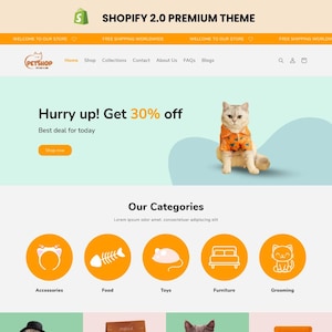 Haustier-Shop Shoprumpf-Theme 2.0: Oranges Design, bearbeitbares Canva Banner | Shopware OS 2.0 Theme | Minimal & niedliches Design