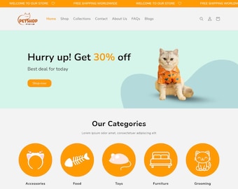 Haustier-Shop Shoprumpf-Theme 2.0: Oranges Design, bearbeitbares Canva Banner | Shopware OS 2.0 Theme | Minimal & niedliches Design