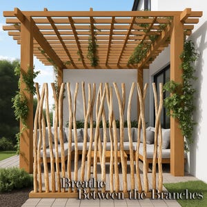 Pergola-Teiler - Astschutz für Gazebo, rustikale Außendekoration, Naturholz-Sichtschutzplatte, handgefertigte Gartentrennwand