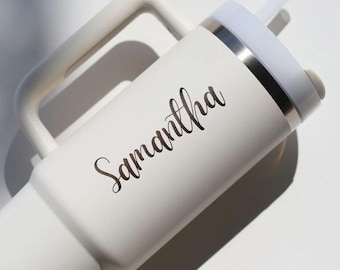 Personalized 40oz Tumbler with Handle and Straw, Custom Engraved Travel Mug Father's Day Gift