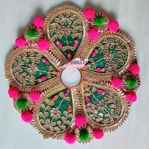 Handmade Tealight Rangoli Mat for Home Decor, 10" Round Rangoli Mat with Tealight Holders, Diwali Decorations, Rangoli Set, Diwali Gifting