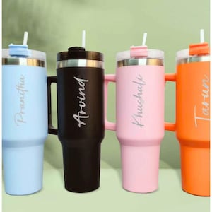 Personalisierter 40 Unzen Becher mit Griff: Gravierter Edelstahl Reisebecher