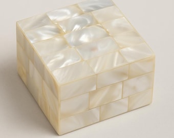 White Mother of Pearl Inlay Decorative Box - Geometric Jewelry Storage Box - Handmade Indian Jewelry Box - Bone Inlay Box - Birthday Gift