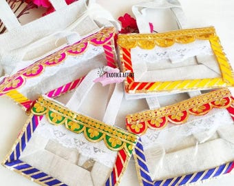 Handmade Gota Jute Gift Bags | Indian Return Gift Bags | Wedding Favor Bags | Festive Jute Bags | Mehndi Haldi Gift Bags | Eco-Friendly Bag