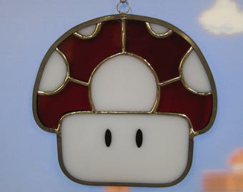 1 Up Mushroom Stained Glass (Red)