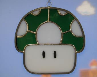 1 Up Mushroom Stained Glass (Green)