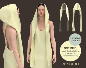 hooded scarf sewing pattern PDF,  DIY Scarf Hood Headwear (Digital Download)