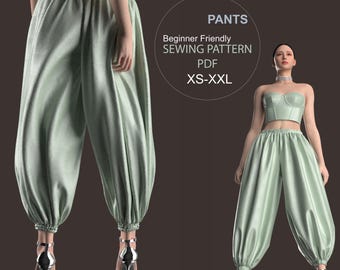 Harem Pants Sewing Pattern PDF Women's – Digital Download, XS-XXL, Beginner Friendly