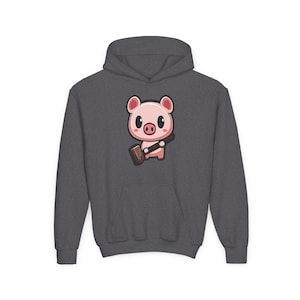 Sudadera con capucha para niños de Bizarre Buddies Hammlet, diseño de caricatura de un cerdito con mazo, divertida y acogedora para los pequeños agentes del caos.