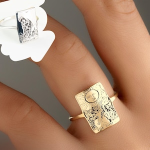 Personalisierte Tarot-Karte Goldring, Sternzeichen Sonne und Mond Pinky Statement Ringe, minimalistisches Geburtstagsgeschenk für sie, kundenspezifischer Tarot-Karten-Schmuck