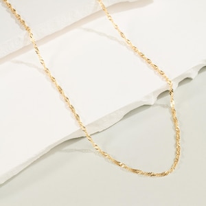 14K Gold Twist Kettenhalskette, Twisted Singapore Halskette, Dünne Seil Kettenhalskette, Layering Halskette, Twisted Gold Kettenhalskette