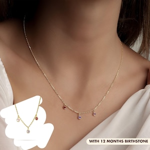 Personalisierte Gold Familie baumeln Birthstone Halskette für Mama Birthstone Juni Mai Halskette Benutzerdefinierte baumeln Birthstone Halskette