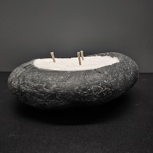 Natural Beach Pebble Candle - Hand Carved Stone - Zen Minimalist Home Accent