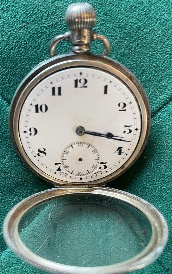1920s Swiss Antique Men's Pocket Watch in solid s… - image 4