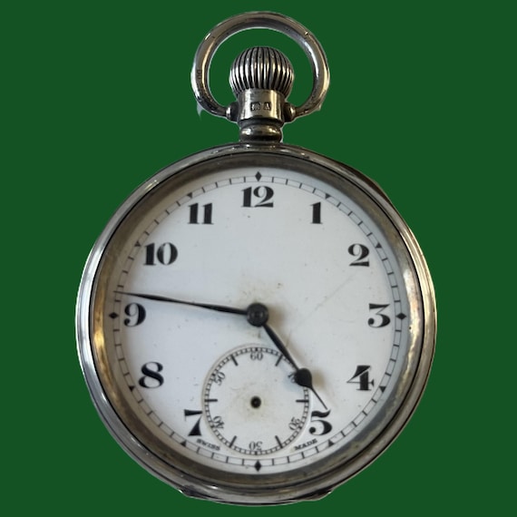 1920s Swiss Antique Men's Pocket Watch in solid s… - image 1