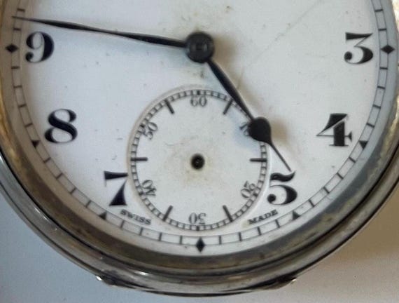 1920s Swiss Antique Men's Pocket Watch in solid s… - image 3