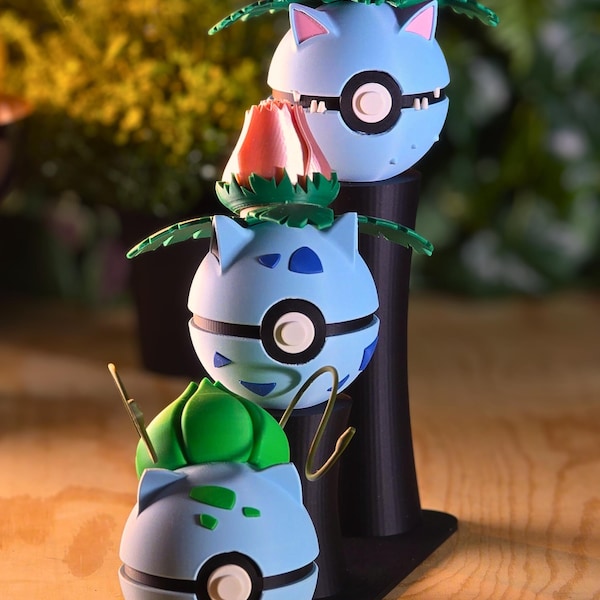 Bulbasaur Evolution Pokeball Pack | Bulbasaur Ivysaur Venusaur | Grass Type Pokemon Collector Gift | Collectible & Display Ready | Desk Toy