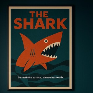Lo squalo - Poster di film retrò / Arte murale per avventure oceaniche / Decorazione vintage per squali / Design originale - Ispirato a Lo squalo