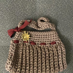 Handmade Bag, Brown Bag, Handmade Knitted Bag, Bag With Ribbon