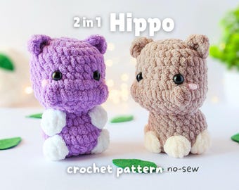 No-Sew nijlpaard amigurumi-haakpatroon - safaridier (2 in 1 - pdf)