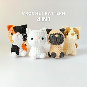 Cat Crochet Pattern, No Sew Amigurumi Crochet Pattern, 4 in 1 PDF Pattern (A), Beginner Friendly